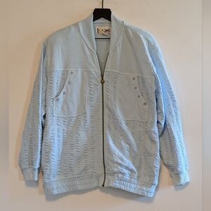 C.A. Sport Vintage Look Blue Zip Up Textured Jacket Retro Pockets Womens Large